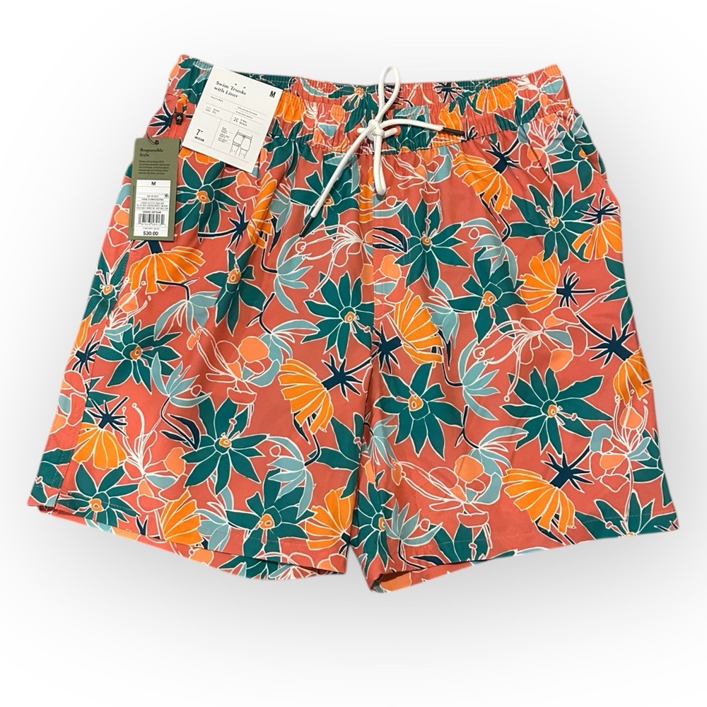 NWT Men’s Goodfellow & Co Orange Floral Swim Trunks size medium